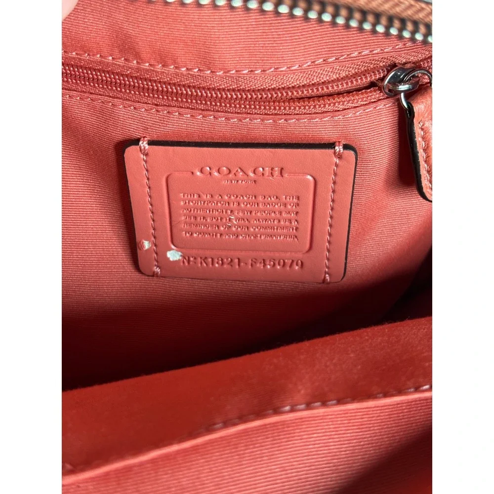 Coach F45070 Charlie Mini Backpack Coral Pebbled Leather Studded Silver Hardware